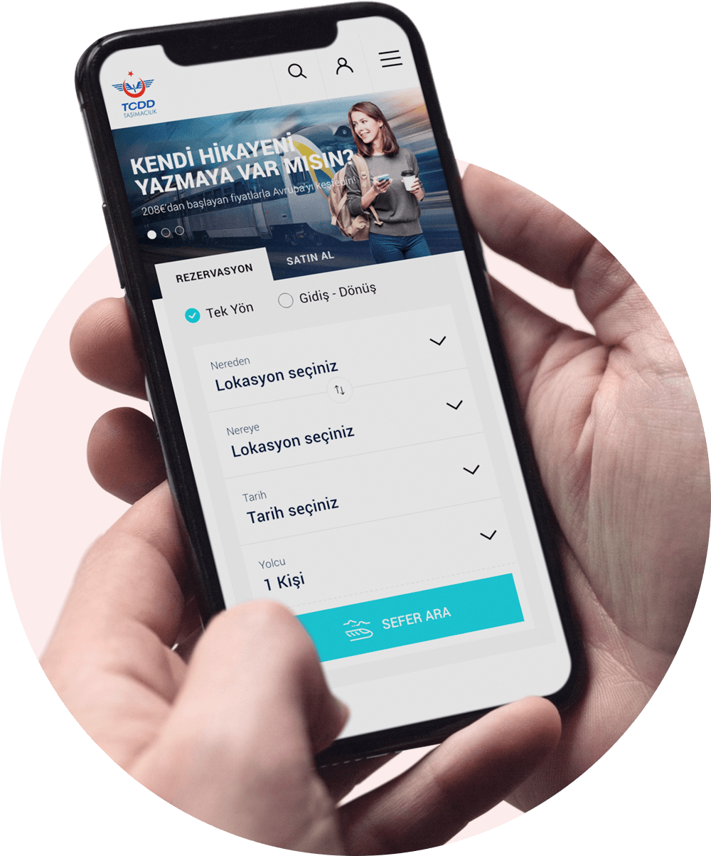 tcdd taşımacılık mobil uygulama menü ekranı